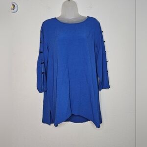Ali Miles Royal Blue Long Sleeve Buttom Detail Crinkle Tunic Blouse